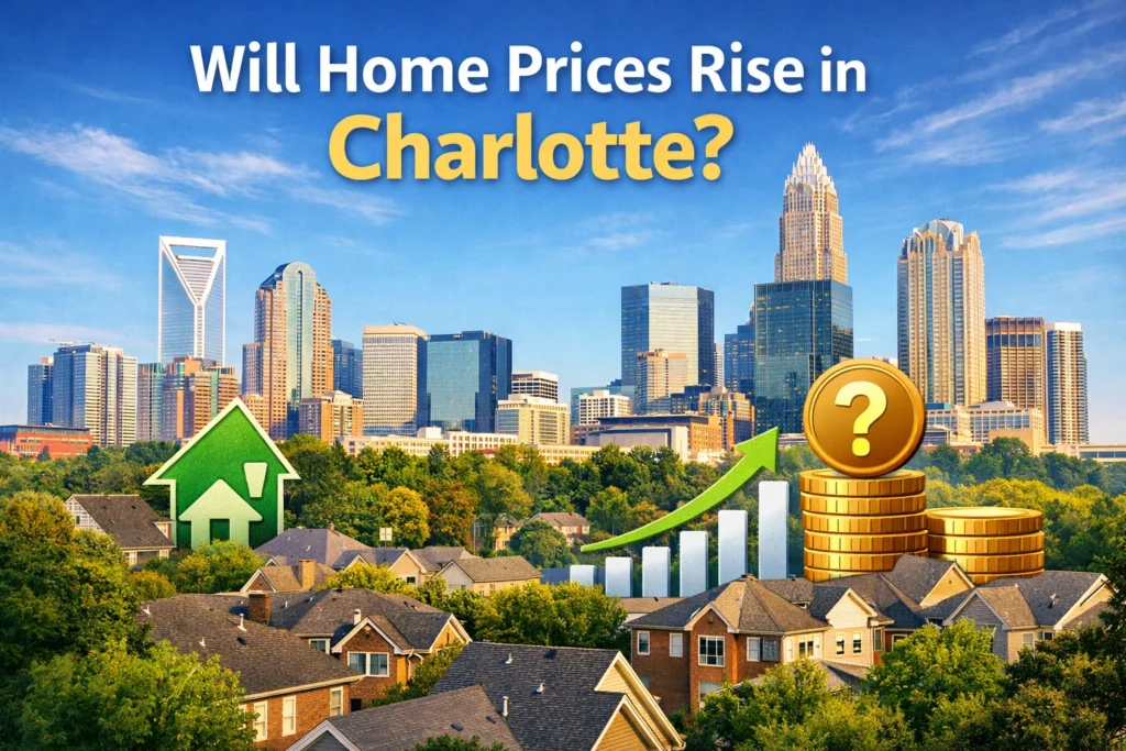 Charlotte skyline and neighborhoods representing home price trends in the Charlotte