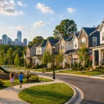 Family-friendly Charlotte suburb with newer homes, sidewalks, and nearby park space