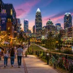 Charlotte-area neighborhood with townhomes, walkable streets, and a young professional lifestyle feel