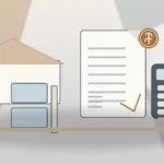 Illustration of a new construction home with contract paperwork and a calculator representing hidden building costs