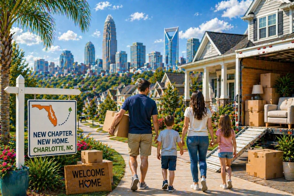 Family relocating from Florida and exploring a Charlotte-area neighborhood