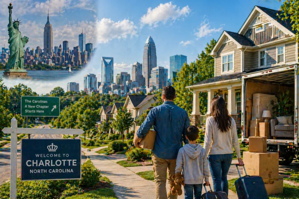 Family relocating from New York and exploring a Charlotte-area neighborhood
