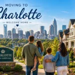 Family overlooking a Charlotte neighborhood and skyline while relocating to the area