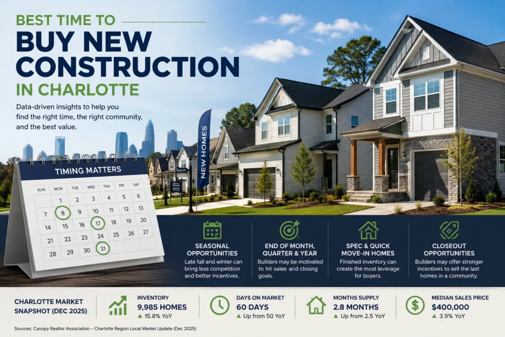 Charlotte-area new construction homes with a calendar and market timing concept